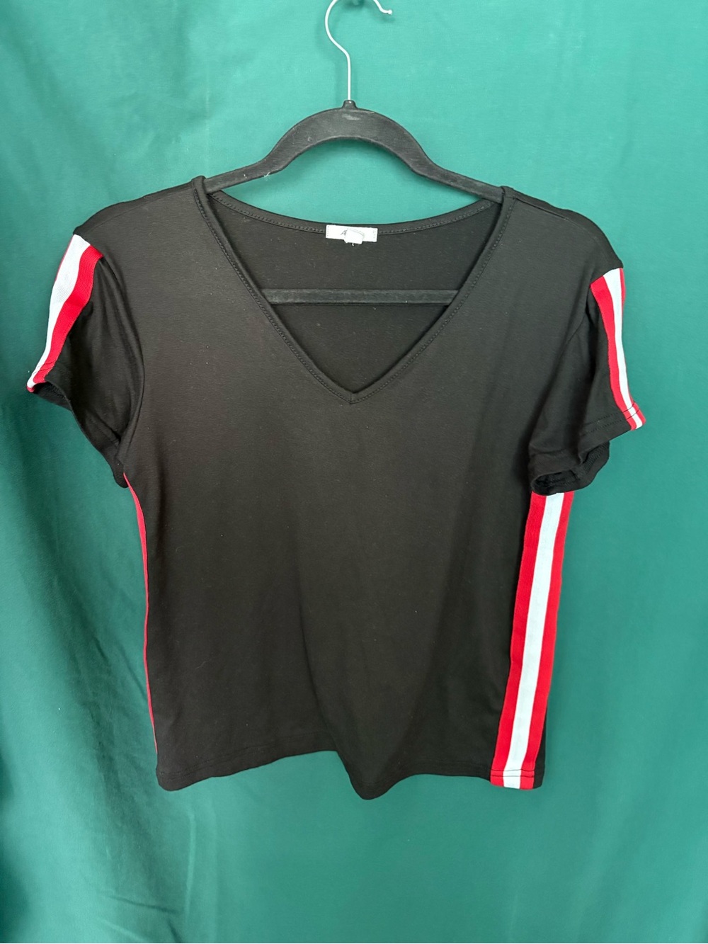 Racing stripe Black V-Neck Tee with Red & White Side Stripes
